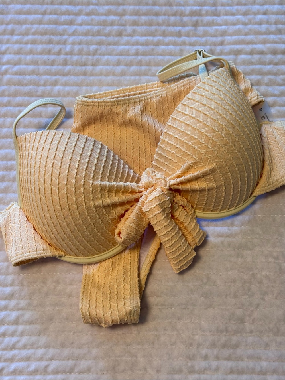 Yellow Textured Underwire Tie Knot Bikini Medium
